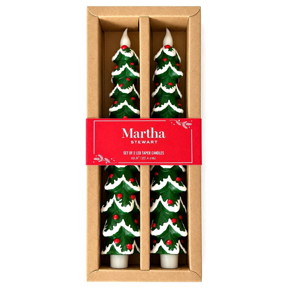 Martha Stewart Christmas Tree LED Taper Candles Set of 2 Flameless Real Wax